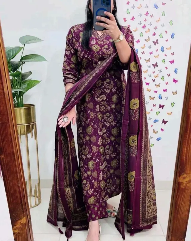   floral Printed Straight cotton kurta With plazo/pant & Duppata 