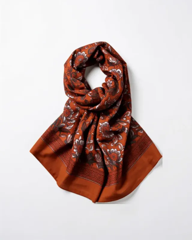 Hand Block-Printed Cotton Dupatta — Rust